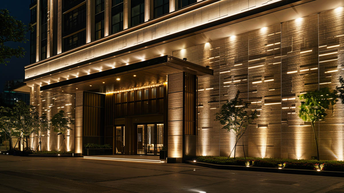 Hotel Facade Lighting with Wall Washer hotel facade lighting wall washer exterior building entrance lighting