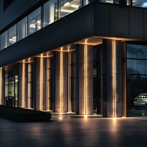 Commercial Building Facade Lighting with Outdoor Wall Lights commercial building facade outdoor wall lighting with LED architectural lighting at night