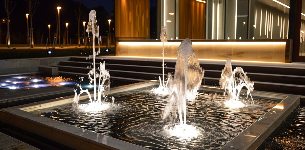 Fountain lighting for outdoor landscape project