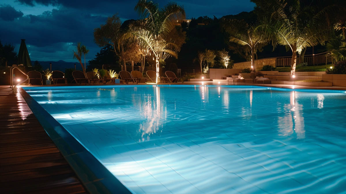 Hotel Pool Underwater Lighting at Night hotel pool underwater lighting resort water feature lighting night