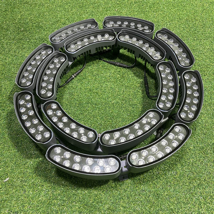modular palm tree ring light with multiple lighting segments assembled for different trunk diameters