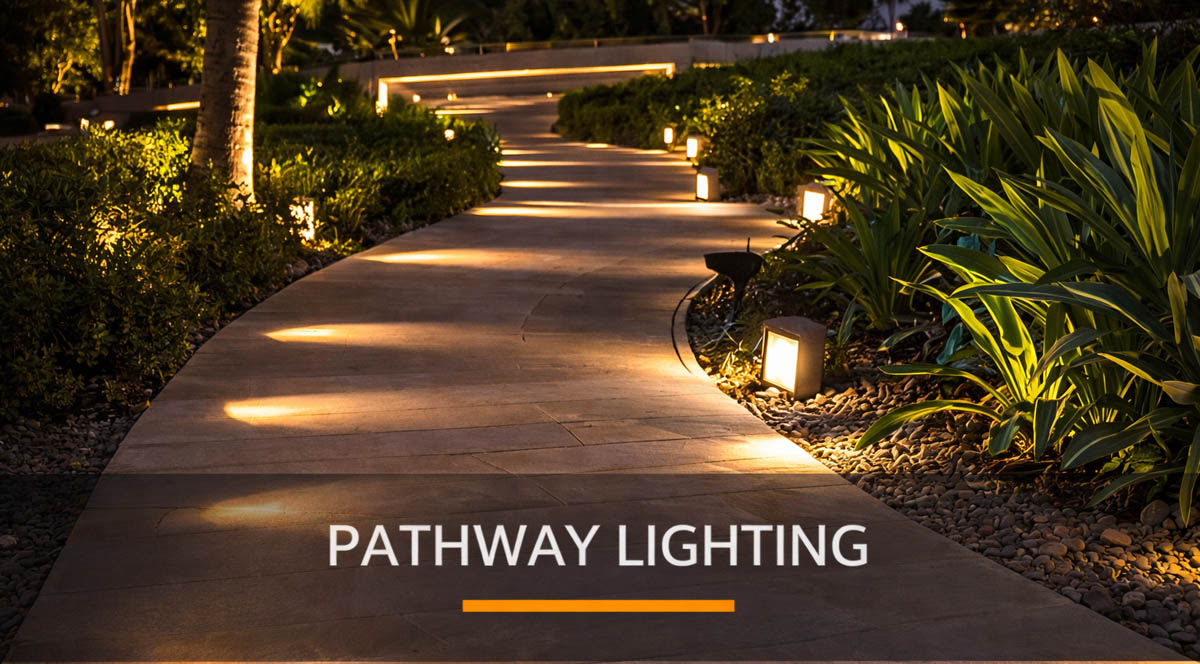 Outdoor pathway lighting in villa, resort and hotel landscape projects