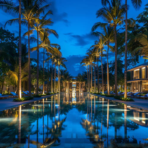 Resort Palm Tree Lighting Palm tree lighting for resort landscape projects