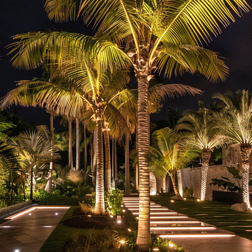 Villa Palm Tree Lighting Palm tree lighting for villa garden landscape