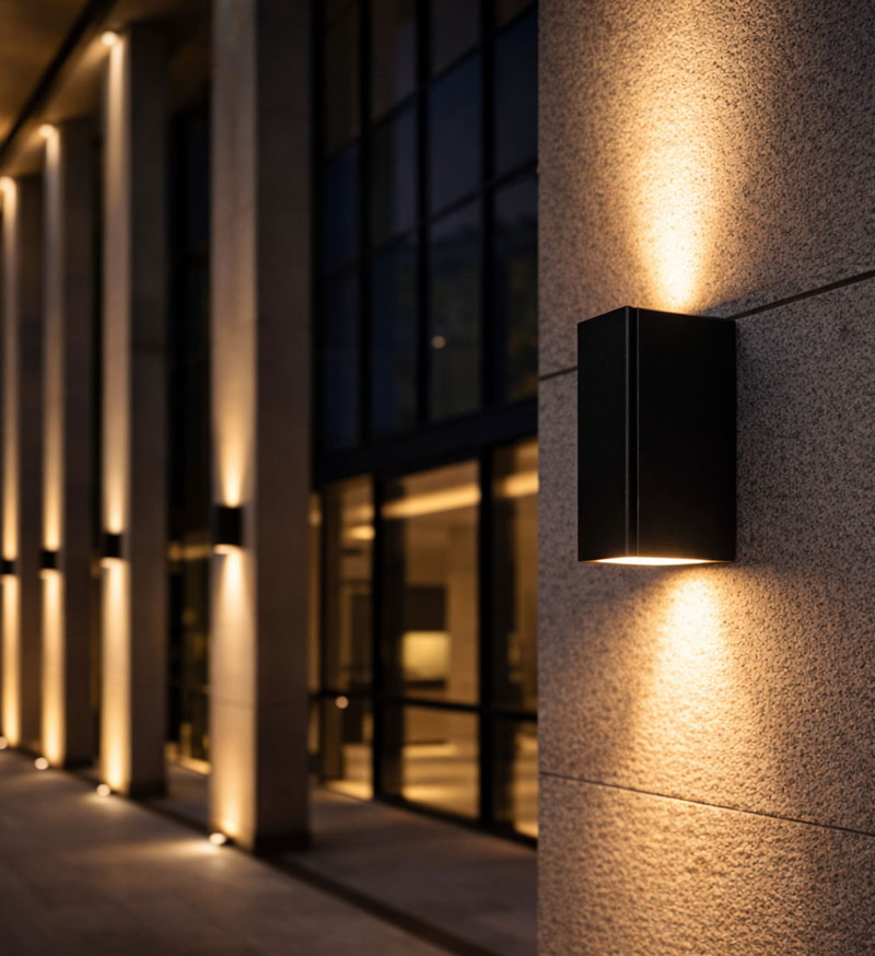 Up Down Outdoor Wall Lighting Effect on Facade close up outdoor wall light up and down lighting effect on building facade
