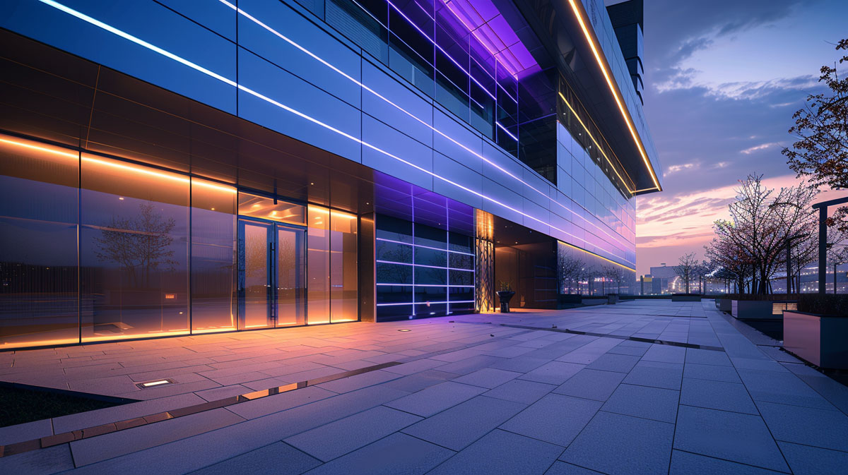 RGB facade lighting for commercial building exterior lighting project