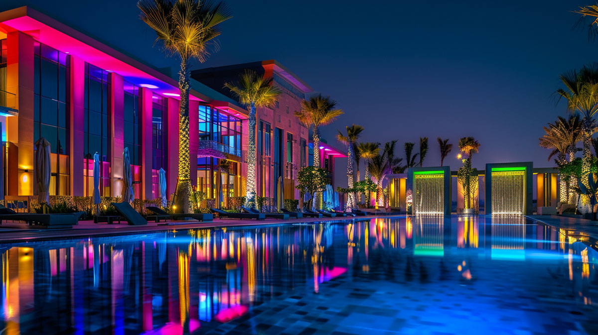 RGB outdoor wall lighting for resort and landscape project with swimming pool