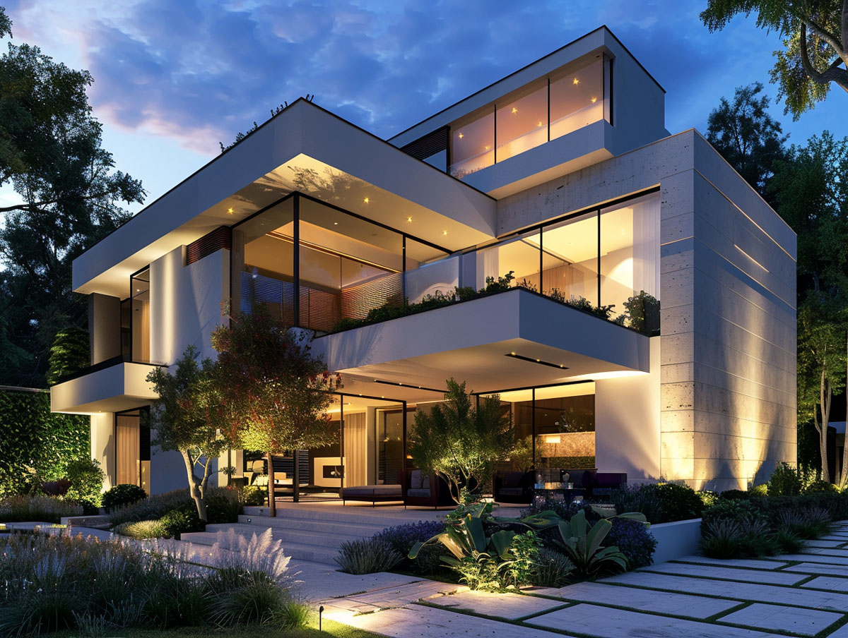 Villa Exterior Wall Lighting for Modern House villa exterior wall lighting for modern residential house at night