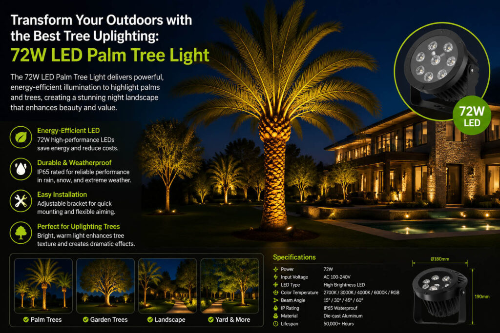 Transform Your Outdoors with the Best Tree Uplighting: 72W LED Palm ...