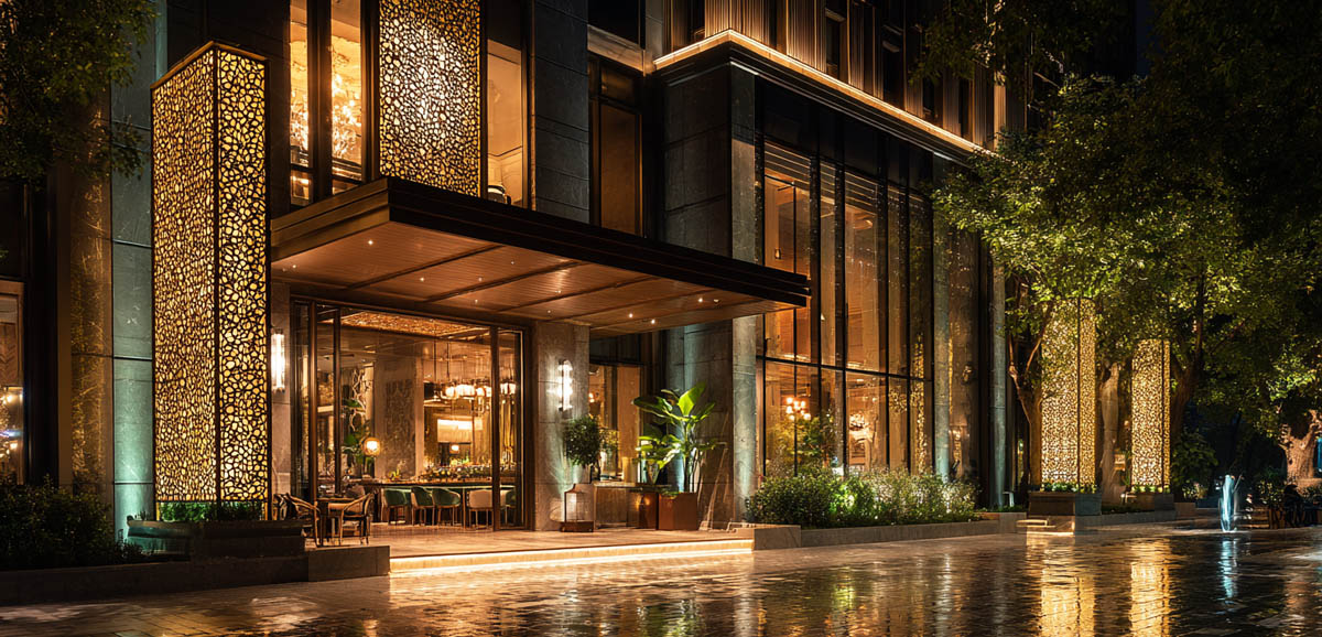 Luxury hotel facade lighting for hospitality and restaurant projects