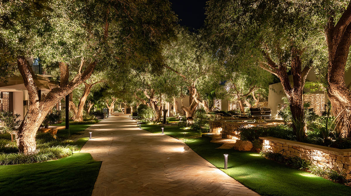 Garden Landscape Lighting Uniform Glow Garden landscape lighting with uniform glow and tree illumination