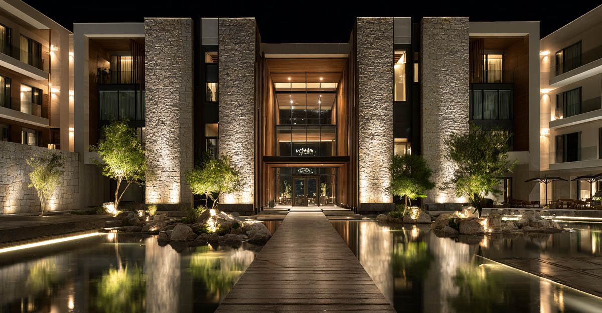 Up & Down Wall Lights vs Uplights for Hotel Facades