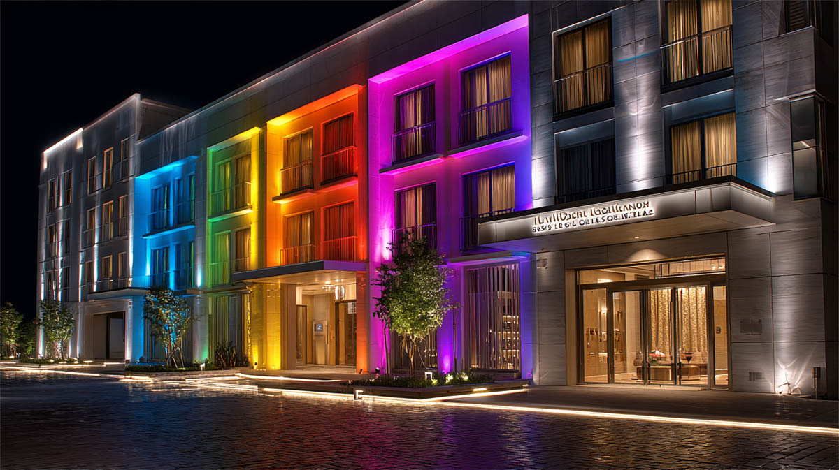 RGB DMX LED wall lighting for modern hotel facade