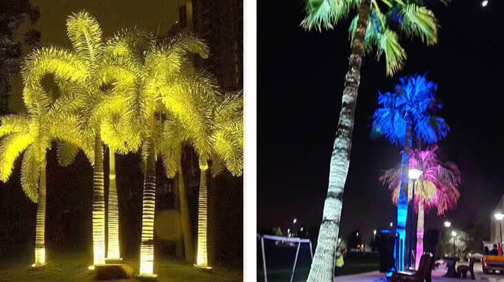 resort palm tree lighting with LED ring lights