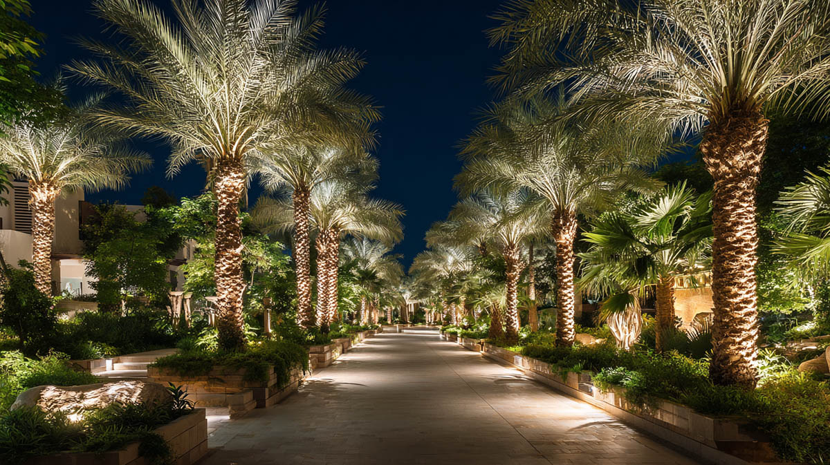 Uniform Palm Tree Lighting Resort Garden Uniform palm tree lighting for resort garden landscape
