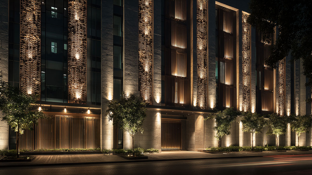 Building wall lighting design with warm white LED wall lights