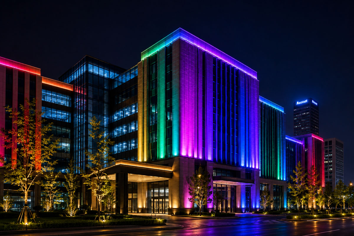 RGB DMX commercial building lighting with color changing facade effects