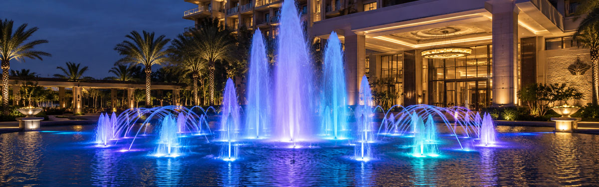 RGB fountain lighting with color-changing underwater LED lights